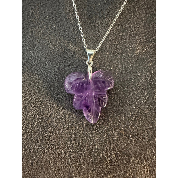 Amethyst Leaf Pendant Necklace - Picture 5 of 9